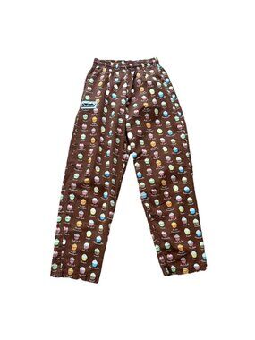 Vintage Chefwear Small Pants Cupcakes Brown Elastic Waist 90s Pockets Rare